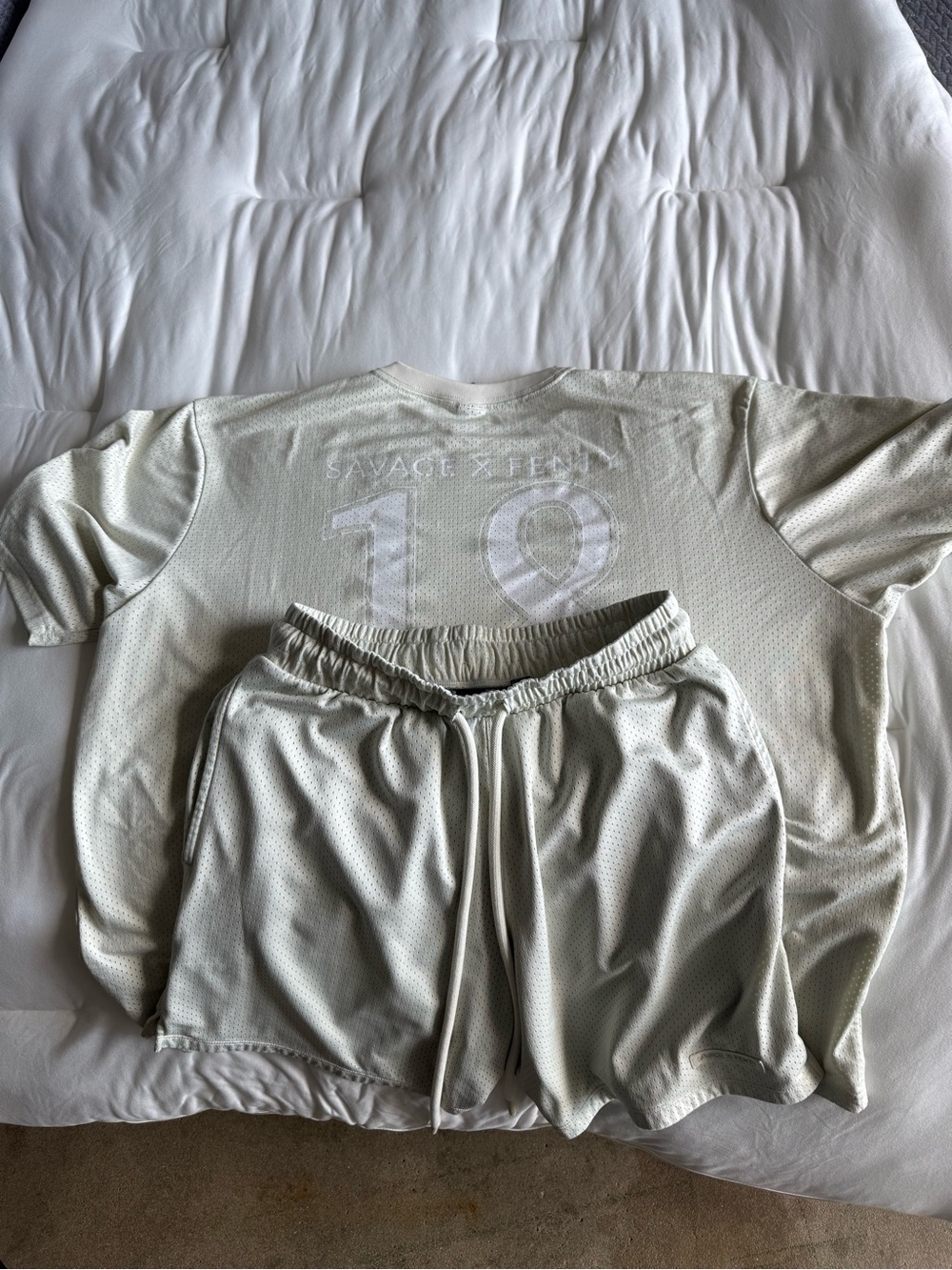 Savage X Fenty Light Cream Athletic Shorts with shirt Size L